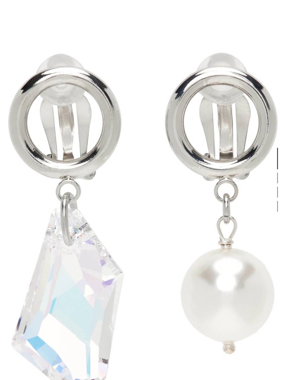 JUSTINE CLENQUET Laura Clip On Silver Tone Asymmetric Crystal & Pearl Drop